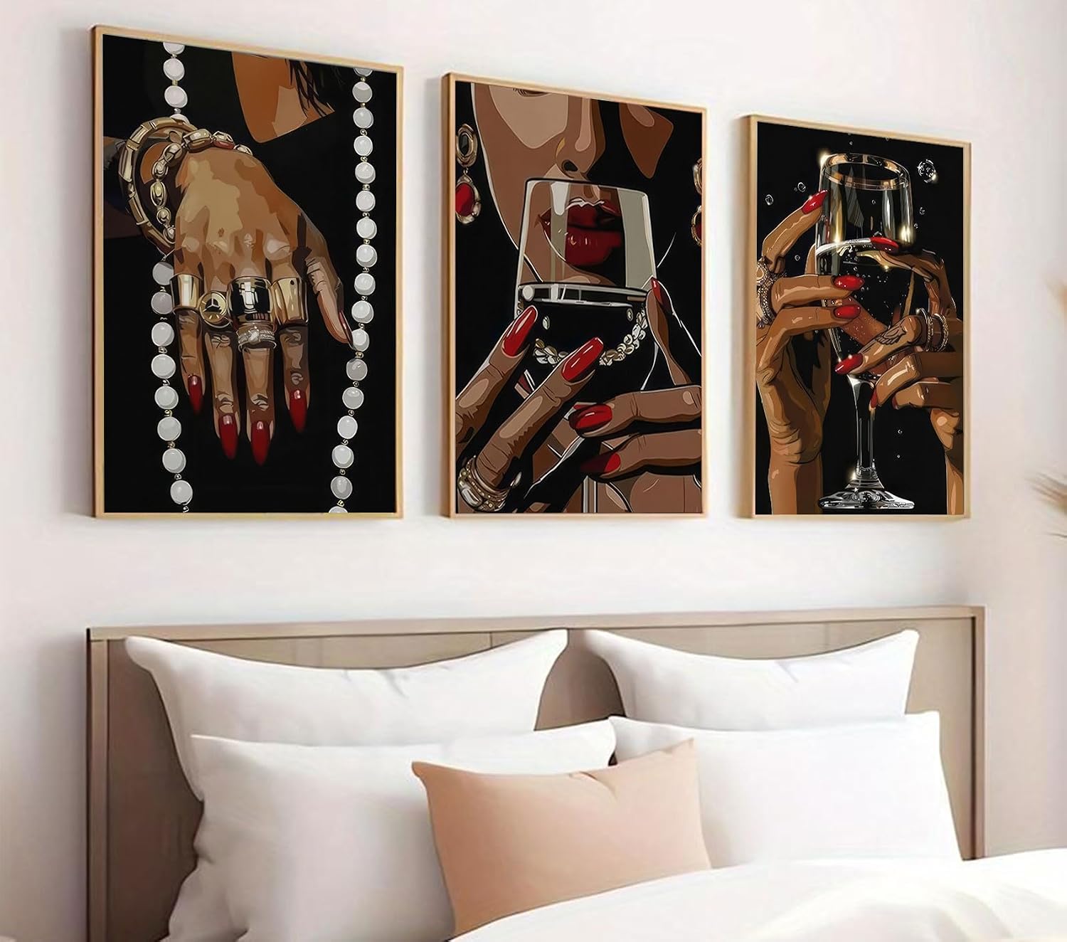Black Woman Wine Wall Art, 3 Piece Unframed Glam Prints, 12x16 Inch image 3