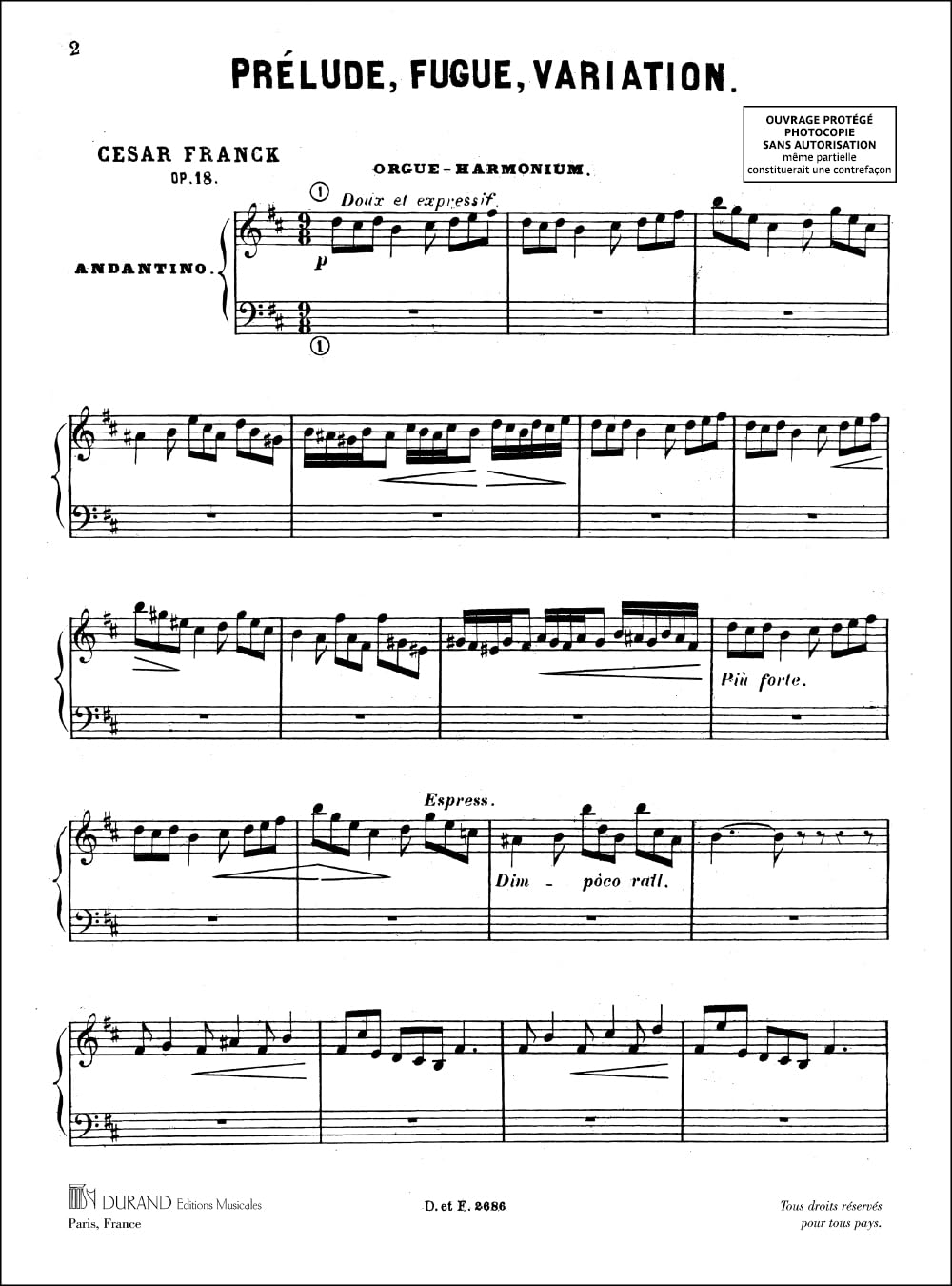Prelude, Fugue Et Variation, Opus 18 (PIANO)