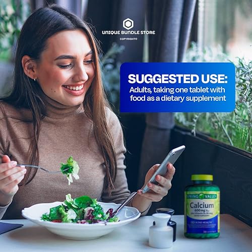 Miniatura 4 de Spring Valley, Calcio 600 mg con vitamina D3, suplemento dietético, suplemento de calcio 600 mg, 250 unidades + organizador de píldoras de 7 días
