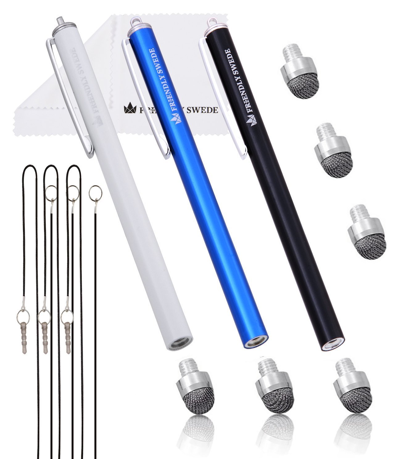 The Friendly Swede Micro-Knit Mesh Tip Capacitive Stylus Pens for Touch Screens with Replaceable Fiber Tip, Stylus Pen for iPad, iPad Pen, iPad Stylus, Styluses, Stylus Pen for iPhone (3 Pack)