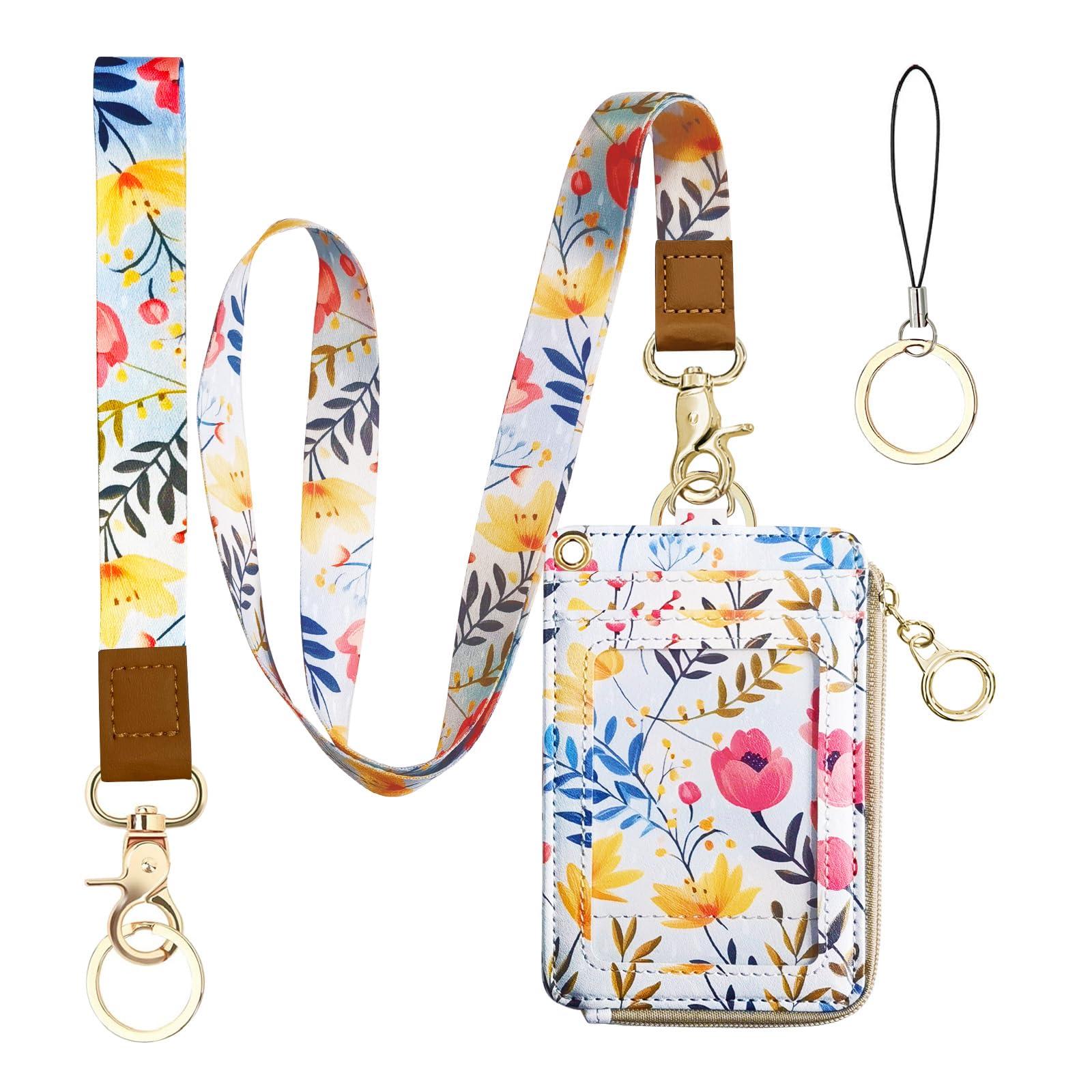 2 in 1 Badge Holder and Lanyard Wallet Floral Lanyard for Teacher Nurse Woker - Cute Lanyards for Name Tag