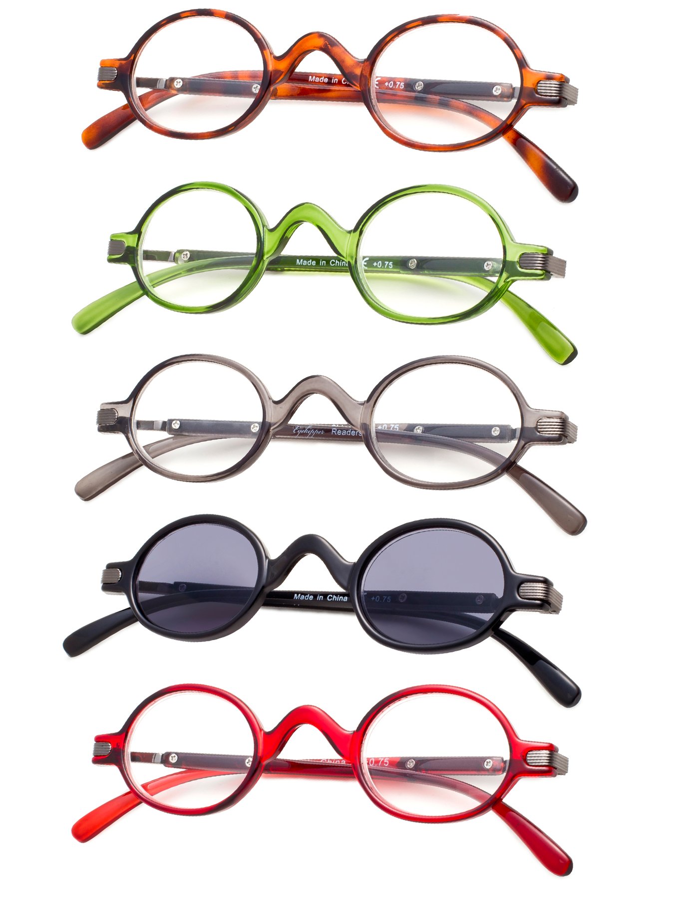 Gr8sight 5-pack Mini Oval Round Reading Glasses with Spring Temple Sunshine Readers