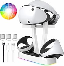 Charging Station for Playstation VR2, PS VR2 Controller Charging Dock with RGB Light and 3 Type-C Magnetic Adapters, Charging Station with Headset Holder Storage for PS VR2 Sense Controller