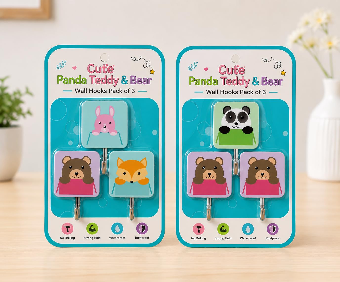 Cute Panda Teddy & Bear Self-Adhesive Wall Hooks Pack of 3 | No Drill Waterproof & Rustproof Strong Sticky Hooks | Decorative Wall Hanger for Bathroom, Kitchen, Kids Room, Bedroom & Office-image-3