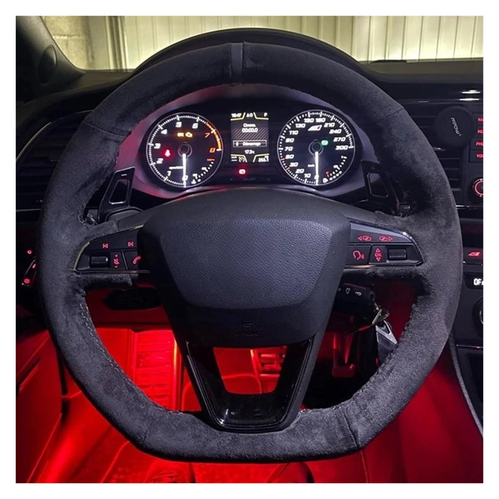 Lenkradbezug rutschfeste Schwarze Wildleder-Lenkradabdeckung Für Seat Für Cupra Für Ateca Für Cupra Für Ateca Für FR Leder Schutzhülle(Schwarzer Faden)