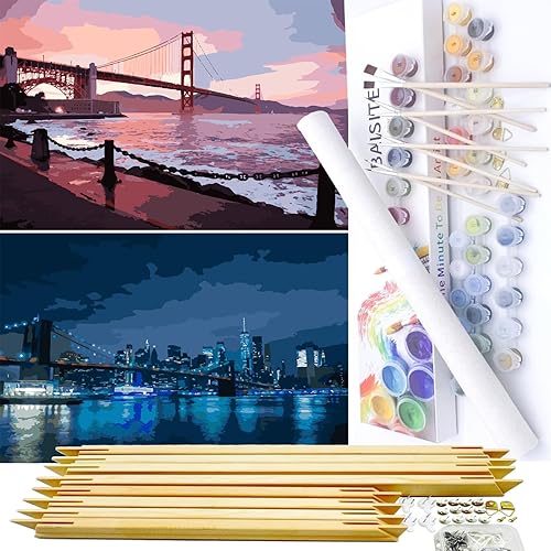 Miniatura 59 de BAISITE 0304 - Kit de pintura por números para adultos principiantes; paquete de 2 lienzos de 8 pulgadas de ancho x 12 pulgadas de largo; caja