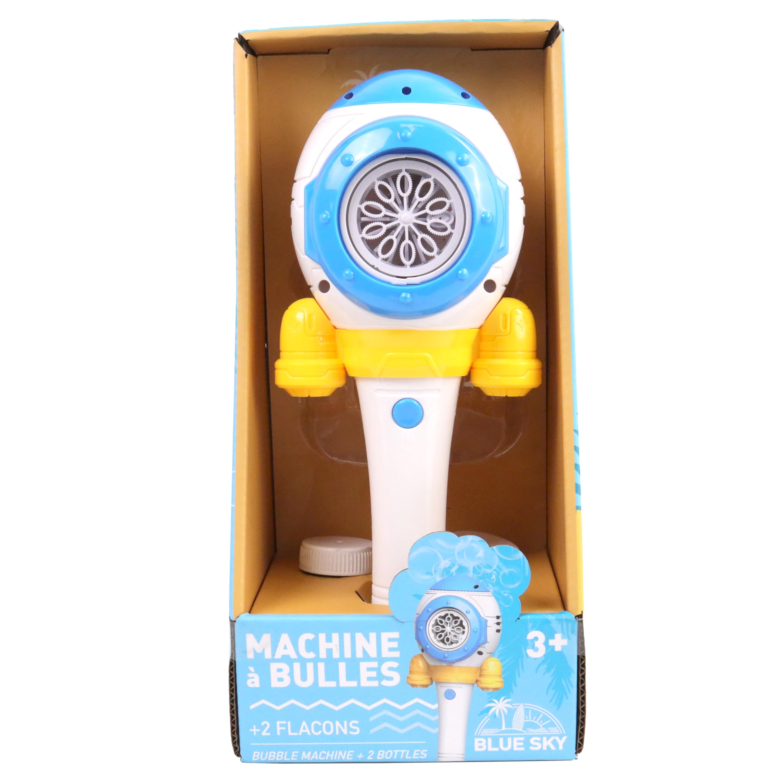 BLUE SKY - Machine à Bulles Lumineuse - 2 Flacons Inclus - 31x9cm - Piles AAA - Dès 3 Ans - Extérieur