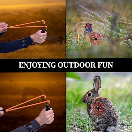Miniatura 6 de DADONFANG Tirachinas de muñeca para adultos, potente tiro de caza con 2 años de garantía, 500 municiones de tirachinas, bolsa de tirachinas y bandas