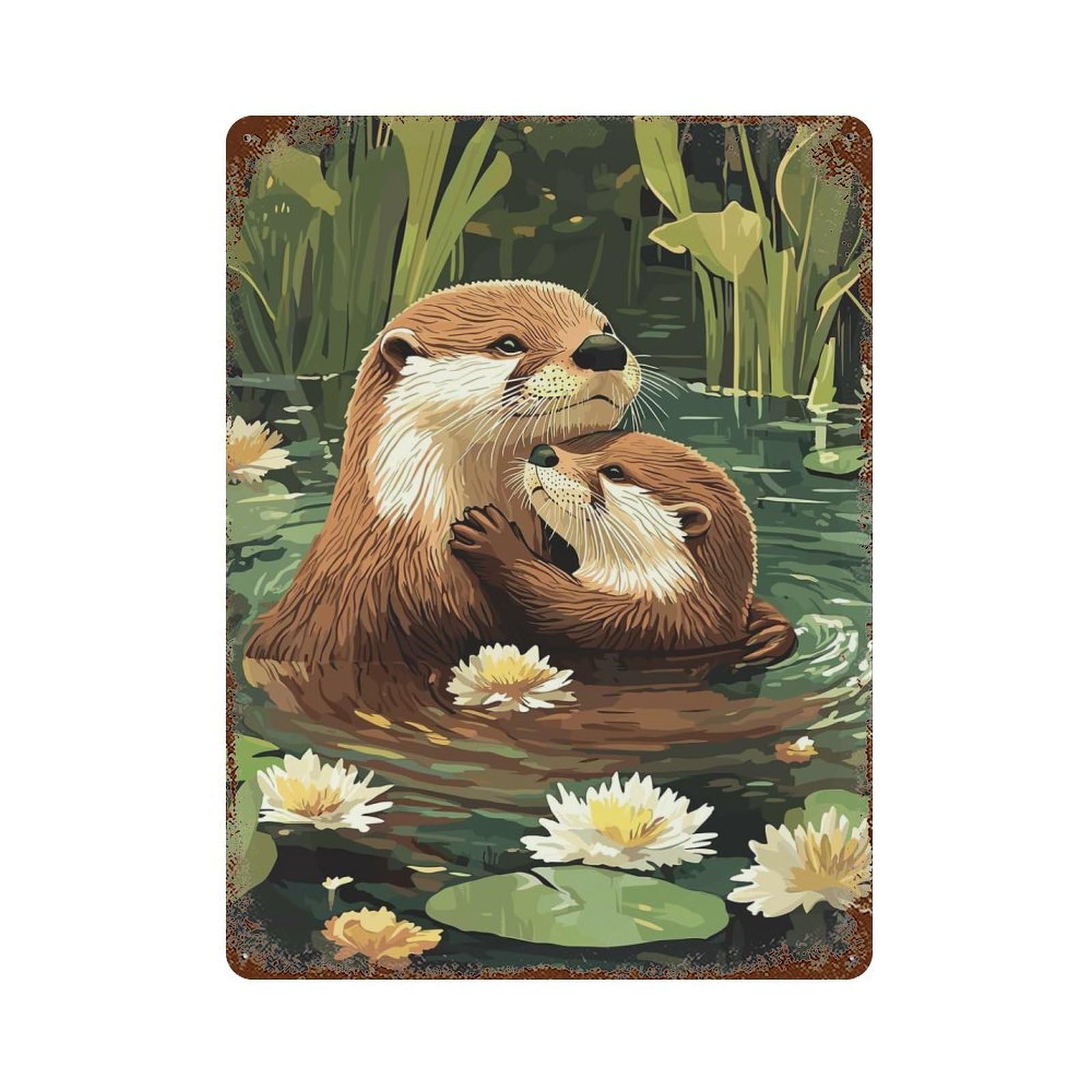 Otter Family Love 15.7"x11.8" Vintage Metal Tin Sign, Retro Wall Decor for Basement, Hobby Room And Garage Decor