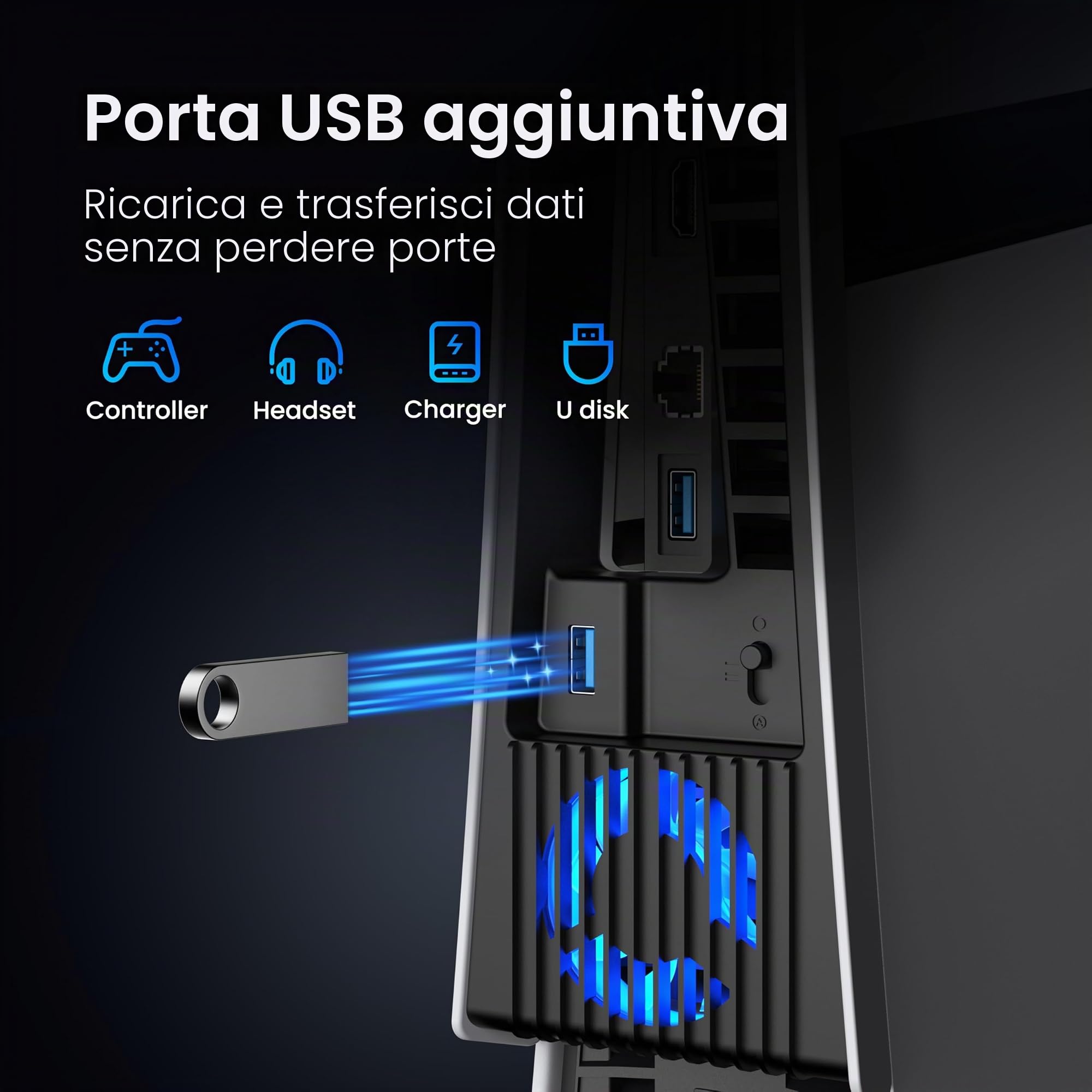 KIWIHOME Ventola di Raffreddamento Potenziata per PS5 Pro con 4 Ventole e 36 Pale, Raffreddamento più Silenzioso con Velocità Regolabile, Spegnimento Automatico, Non per PS5 2020/Versione Slim 2023