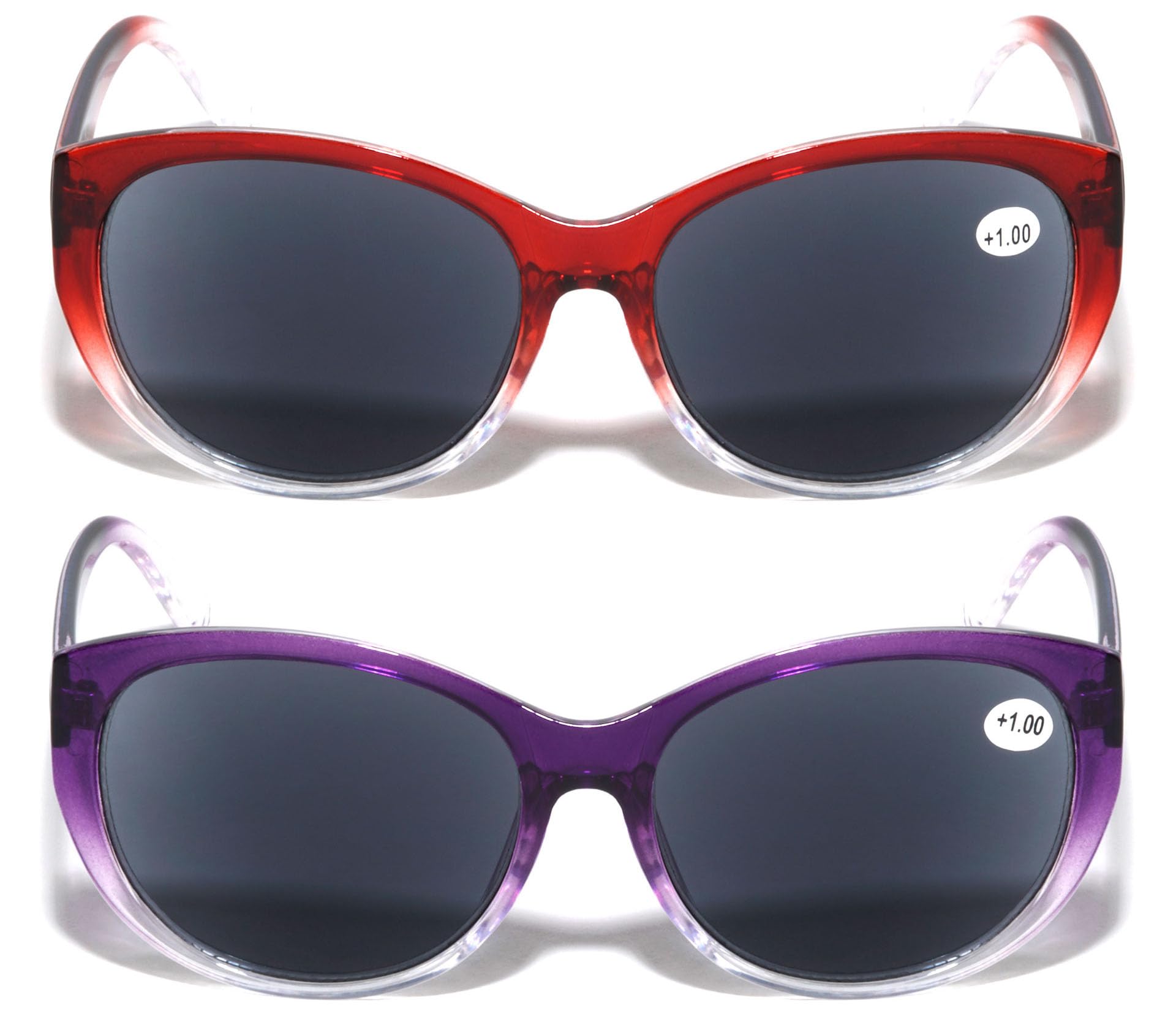 V.W.E. 2 Paar Frauen Outdoor Lesen Sonnenbrille Übergroße volle Linse Leser Leopard, Tt 1 Rot 1 Lila, Adult