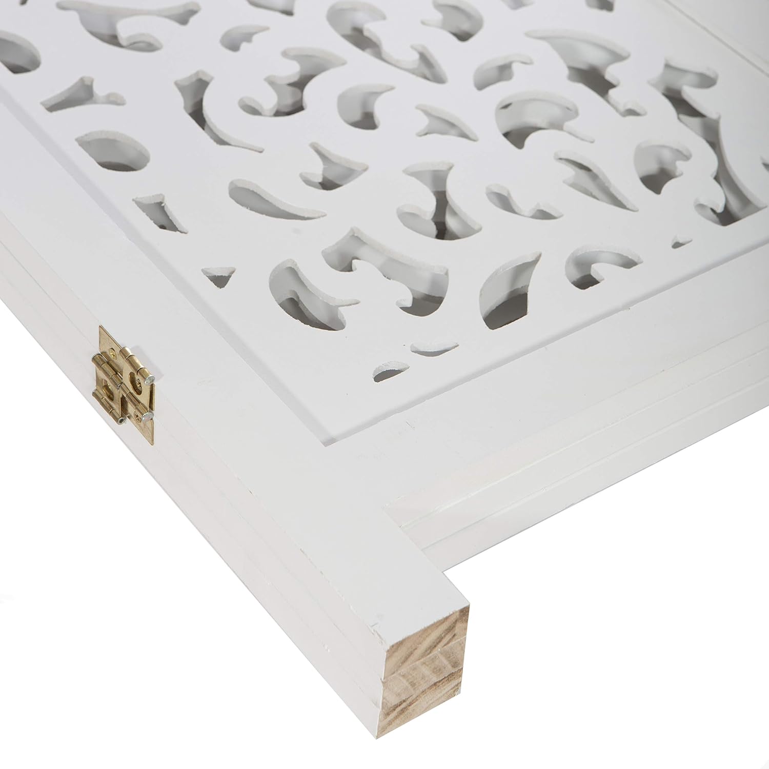 3 Panel Solid Wood Screen Room Divider, White Color with Decorative Cutouts, by Legacy Decor