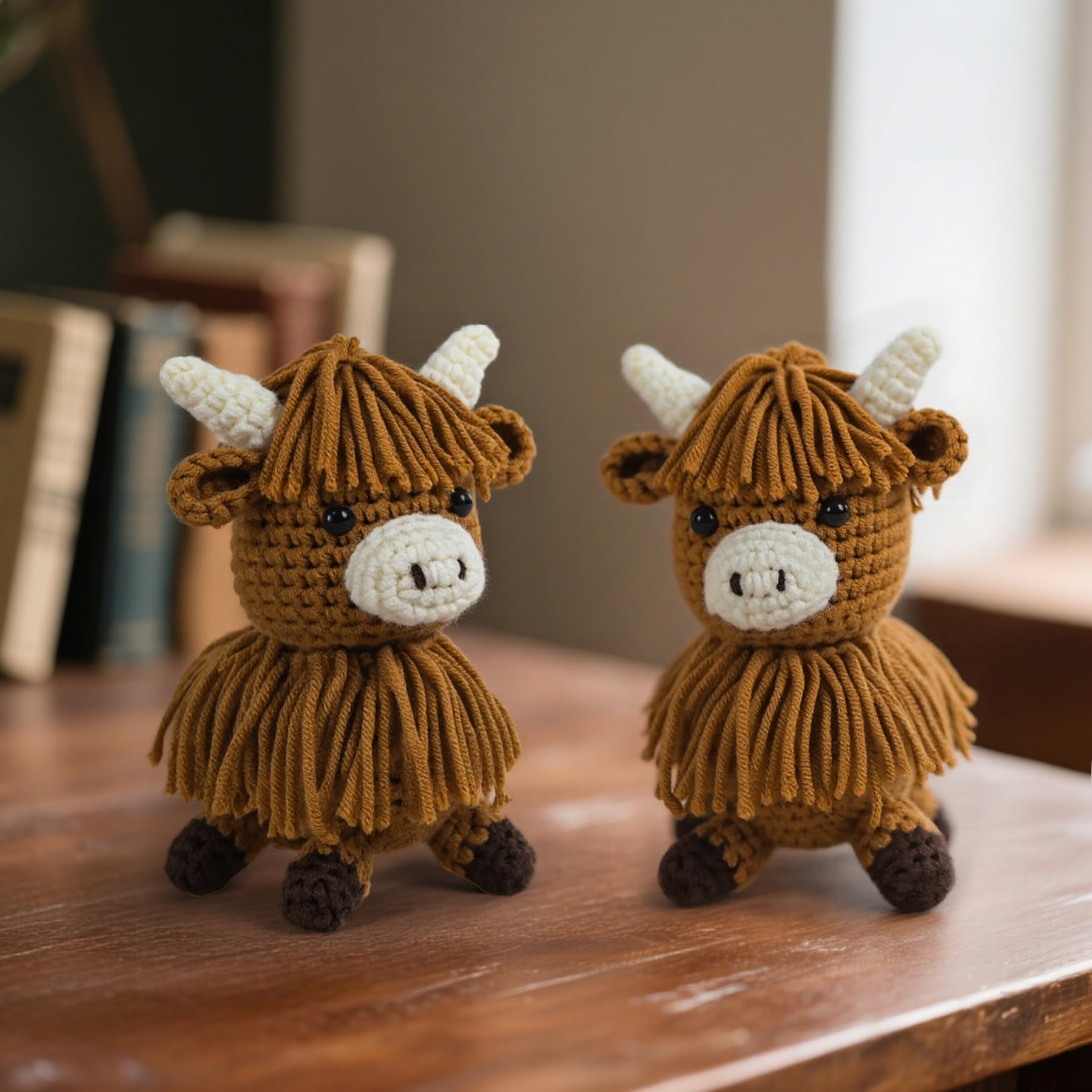 Vache des Highlands au crochet : lot de 2 figurines pour déco de Noël et fêtes