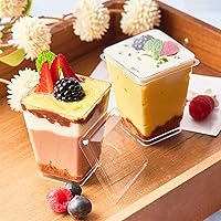 Vista 5 de TOFLEN Paquete de 50 unidades de tazas de postre de plástico de 5 oz con tapas para fiesta, mini tazas de postre con cucharas, tazas de postre