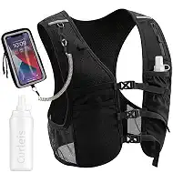 Running Vest with Touchscreen Phone Holder, 500ml/17oz Water Bottle Vest, Reflective Hydration Vest, 6 Pockets Zip Runners Vest – Lightweight, Adjustable, Breathable, Unisex