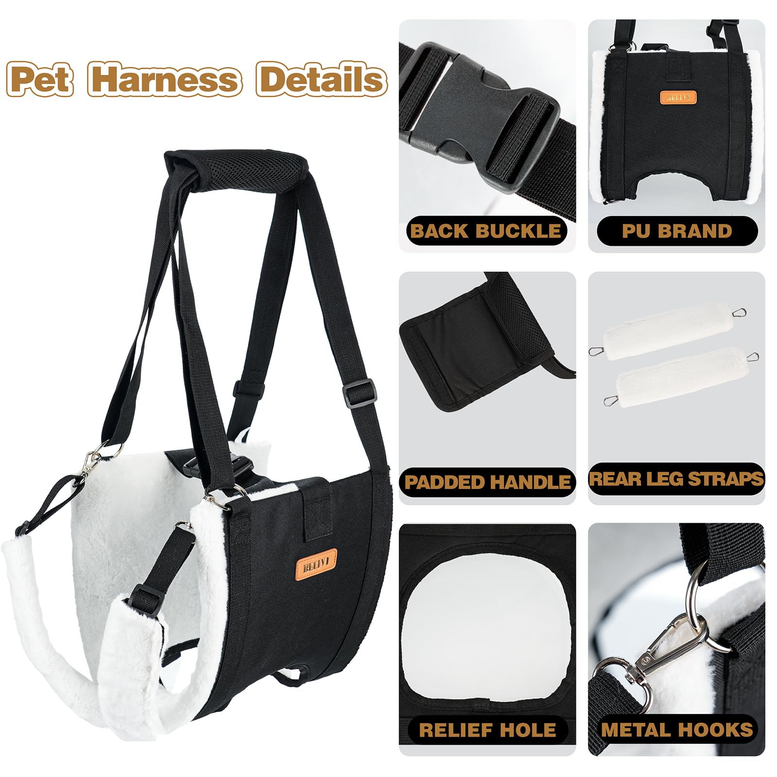 Arnés de elevación para perros grandes, soporte trasero ajustable para la pierna con acolchado y hebilla fija antideslizante, ayuda de recuperación de cirugía de displasia de cadera/ACL/TPLO, arnés