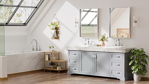 Miniatura 218 de Keonjinn Espejo de baño dorado de 48 x 36 pulgadas, espejo rectangular con marco de metal dorado cepillado, espejo de pared grande rectangular