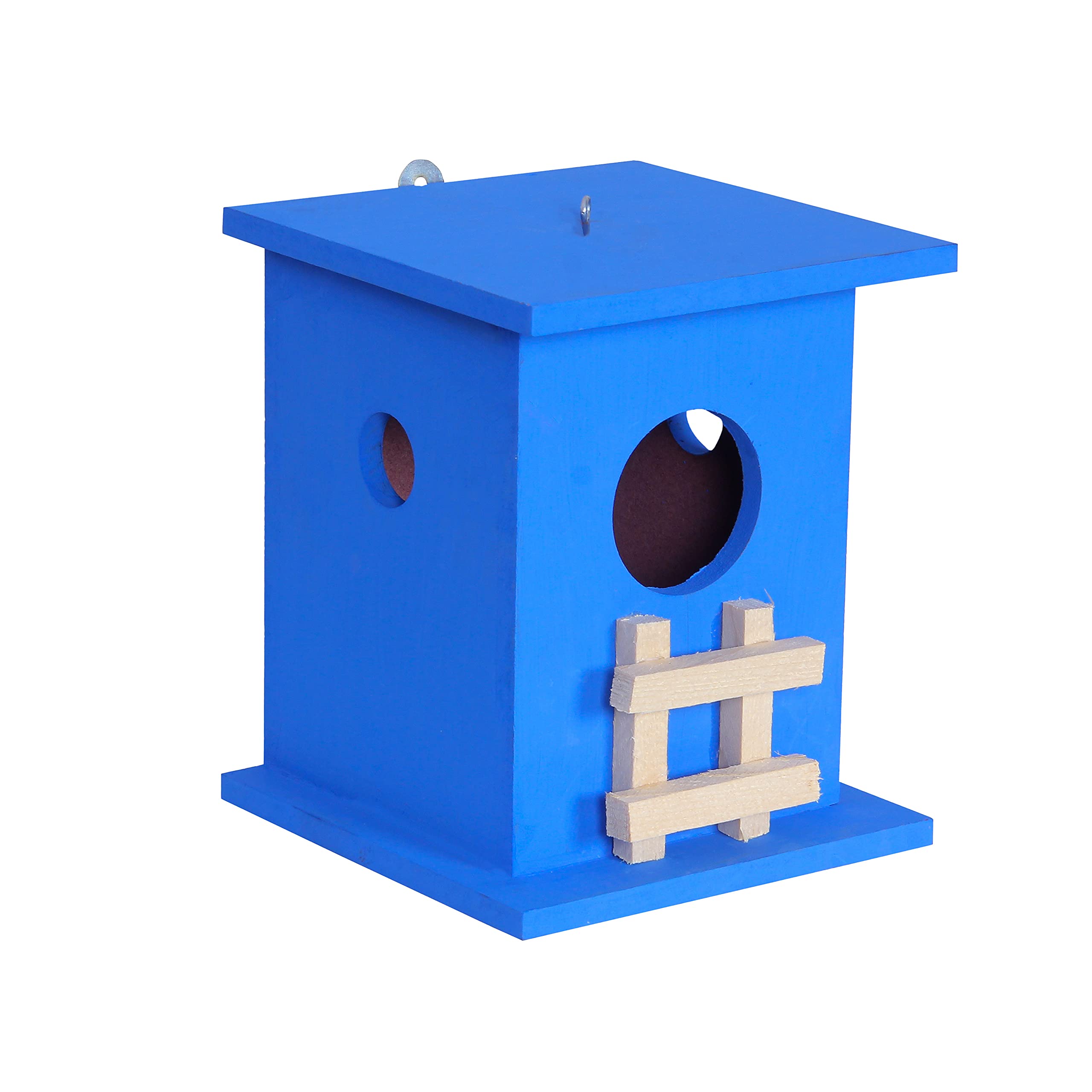 Cket Bird House Nest Breeding Box for Sparrow, Hummingbird, Kingfisher for Balcony and Garden Hanging Wooden Water Resistant with Hanging and Wall Patch (Blue)