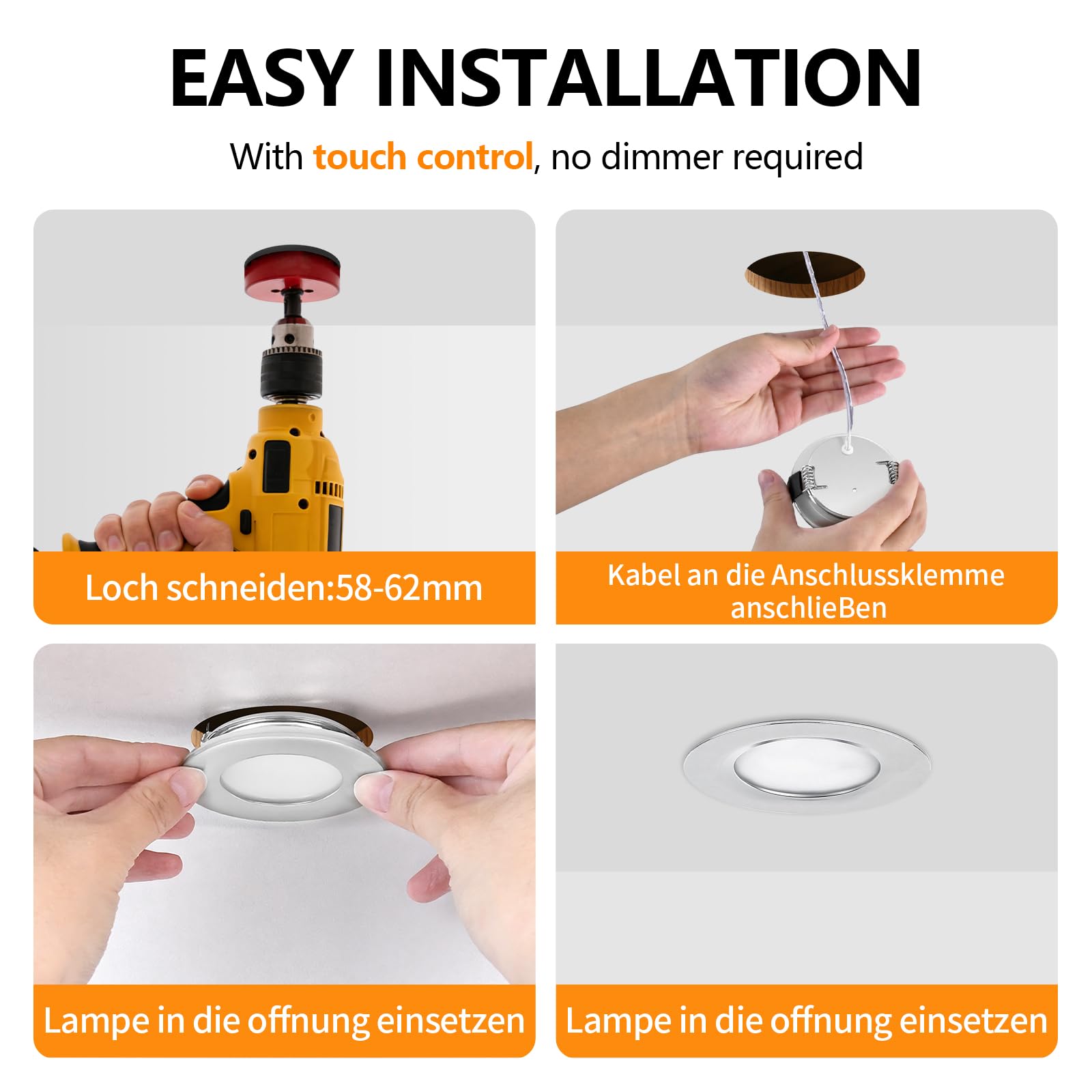 GeyouLux Set di 6 Faretti LED Soffitto 12V-24V DC, IP44 3000K Bianco caldo, 3W 300LM Faretti LED da Incasso per cartongesso, Foro 58-62mm Alluminio Faretti da incasso Cromo, Non dimmerabile