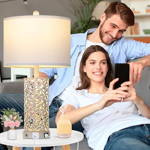Miniatura 5 de Morden - Juego de 2 lámparas de mesa vintage para sala de estar, con 2 puertos USB y toma de CA, lámpara de mesita de noche con control táctil con