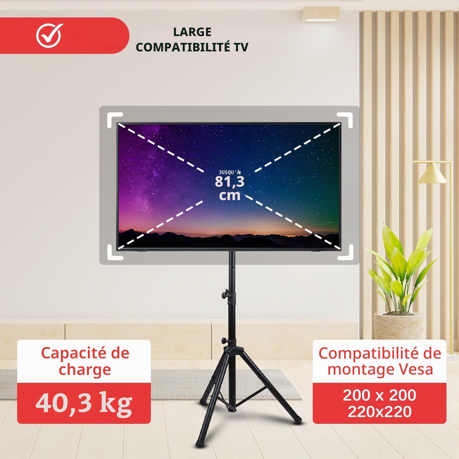 Pyle Support TV et Écran Pliable Réglable – Rotation 360°, Hauteur Ajustable, Charge Maximale 10 kg, Compatible VESA 200×200 et 220×220