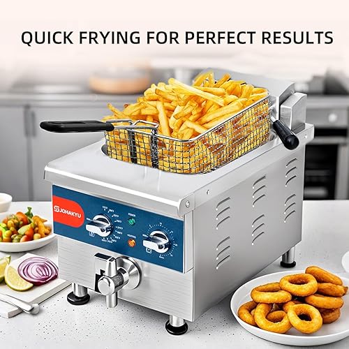 Miniatura 2 de JOHAKYU Freidora comercial de 6L con canasta, freidora eléctrica con temporizador, drenaje, cabezal de freidora oscilante, freidora eléctrica de 120