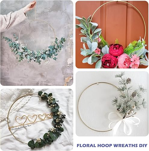 Miniatura 4 de Paquete de 12 aros florales con soporte y luces LED de 10 pulgadas, anillos de metal para centros de mesa, manualidades, anillos de macramé,