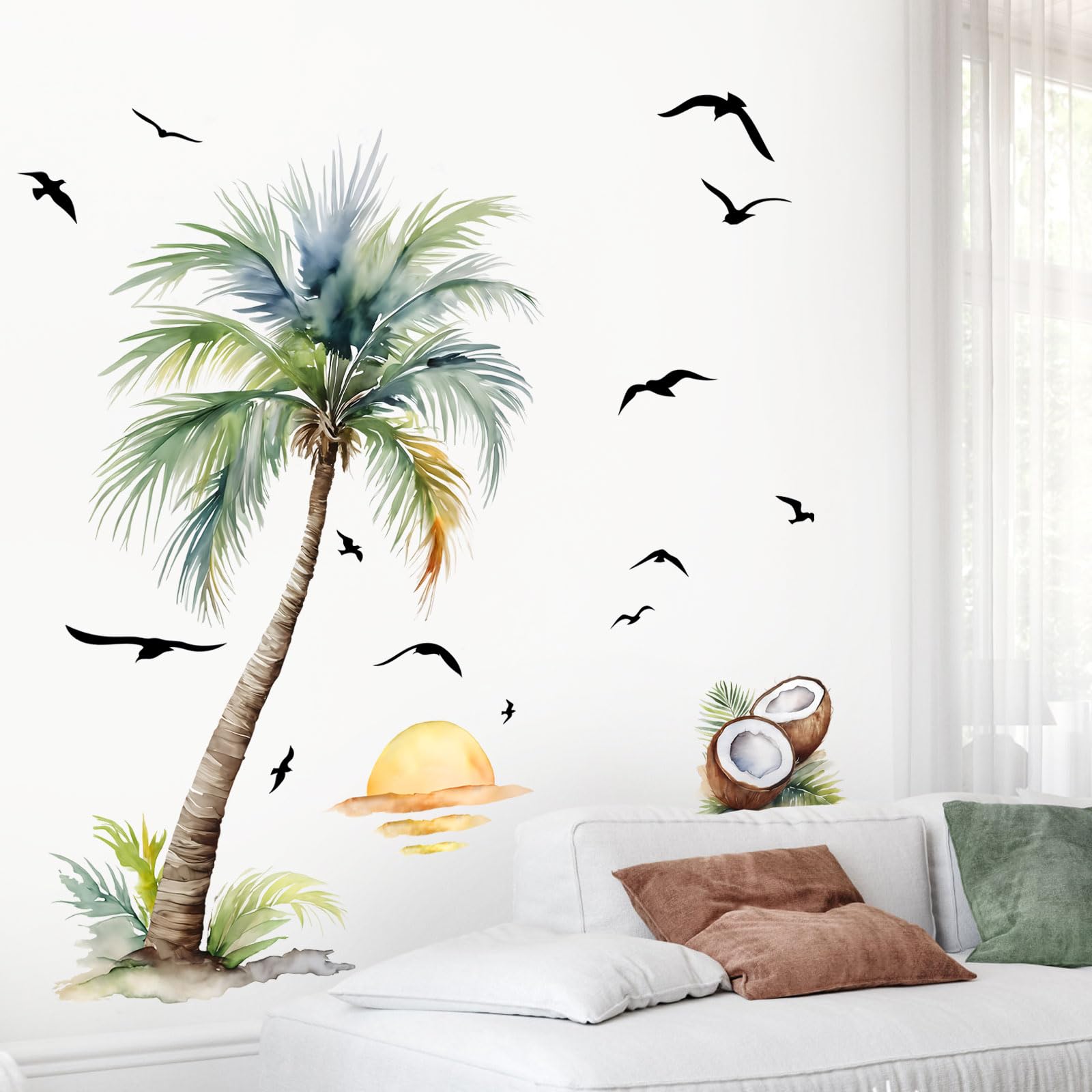 Supzone Palm Tree Wall Stickers Tropical Spring Summer Plant Sunset Boho Beach Wall Decals Peel and Stick Wall Art Decor for Baby Nursery Classroom Living Room Bedroom Office Gifts for Mom - Image 2