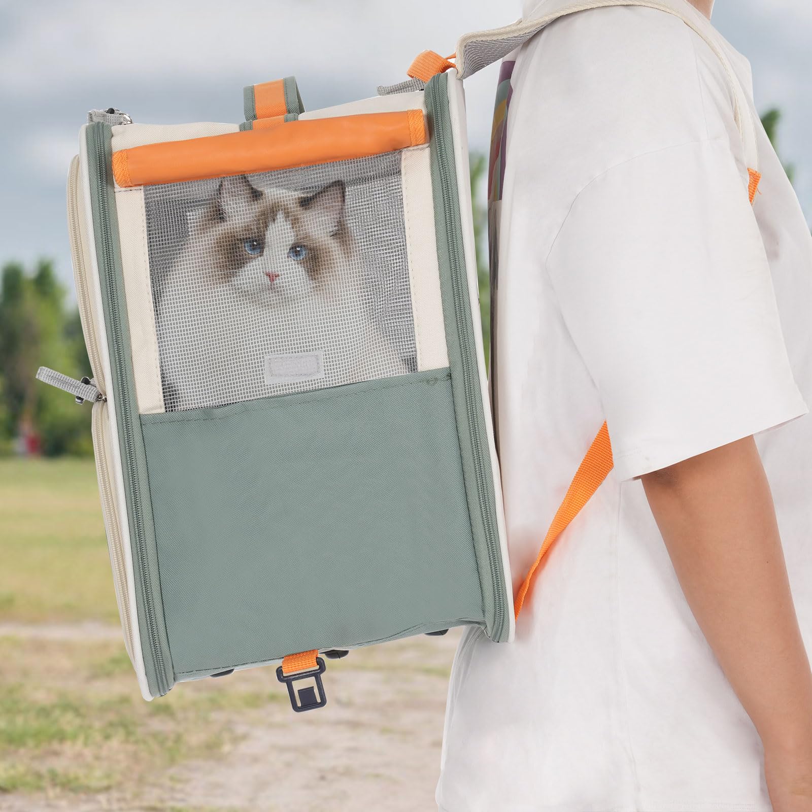 Mochila para mascotas, transportador de mascotas, carrito para perros con ruedas, bolsa de viaje para mascotas, tela Oxford, mochila para gatos con base extraíble, mochila transpirable con múltiples