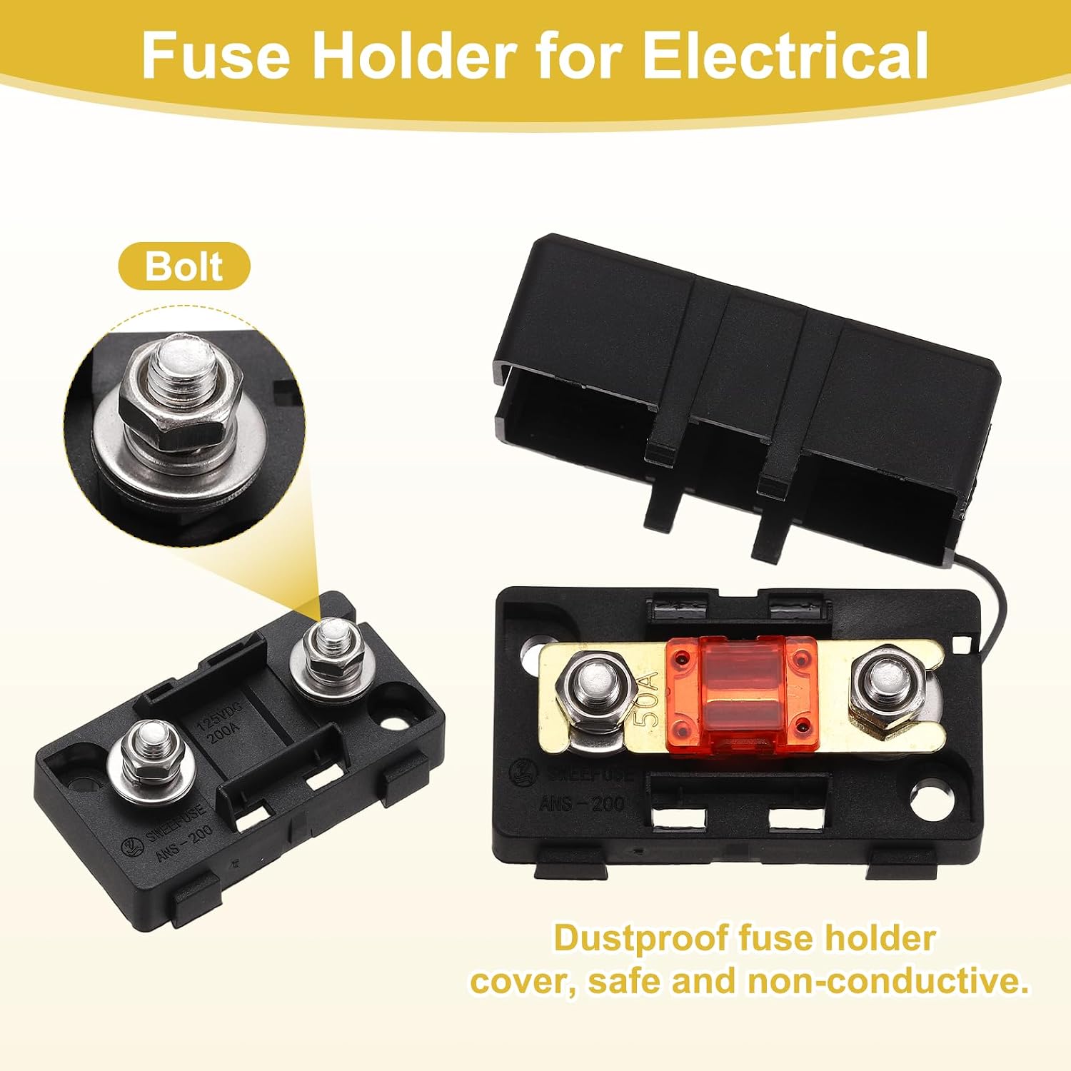 MECCANIXITY 200A 125V ANL Fuse Holder Kit, 50A Fuse Inline Block Box for Automotive Marine Audio Video Electronic System