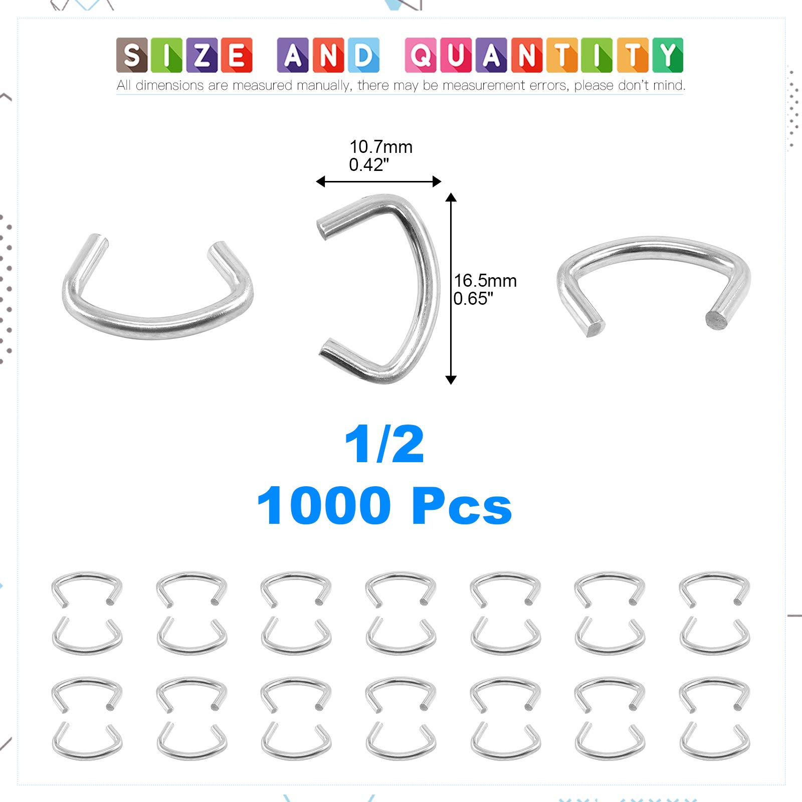 Glarks 1000Pcs 3/4'' Upholstery Steel Hog Rings kit for Auto Upholstery, Bungee Cord, Fencing, Animal Pet Cages, Meat Bags, DIY Craft, Furniture and More (3/4'' Hog Rings) - Image 2