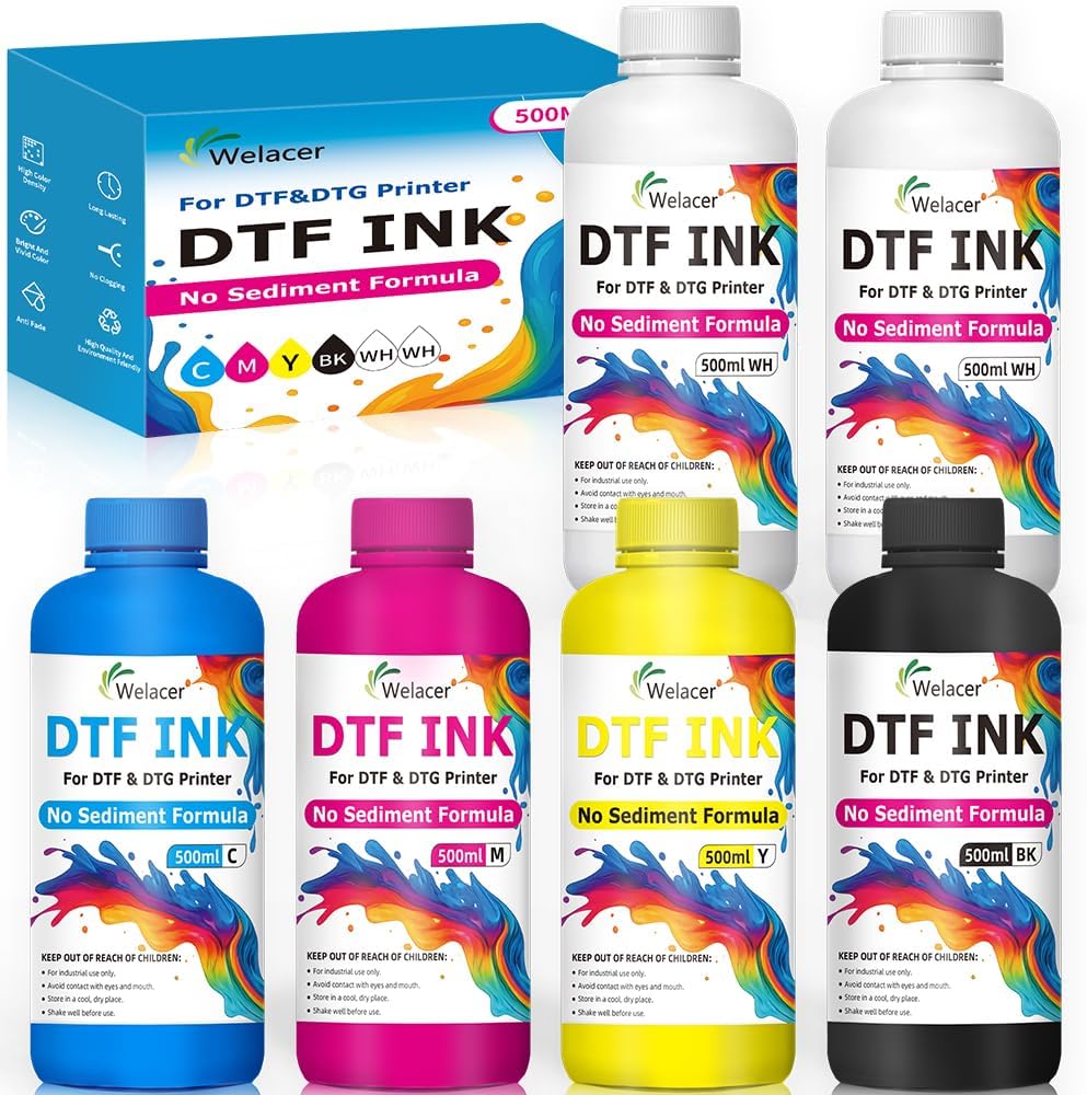 White DTF Ink 500ml, No Sediment Formula for ET8550, L1800, XP600, I3200, R1390, XP15000, ET2800, L800, L805 DTF Printers – Clog-Resistant, High Opacity, Smooth Ink Flow