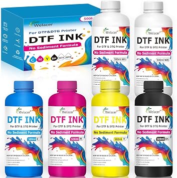 White DTF Ink 6x500ml, No Sediment Formula for ET8550, L1800, XP600, I3200, R1390, XP15000, ET2800, L800, L805 DTF Printers Clog-Resistant, High Opacity, Smooth Ink Flow