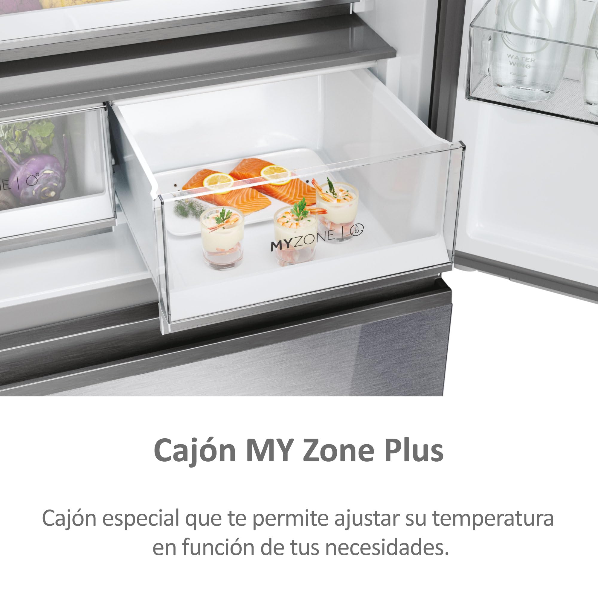 Haier FD 83 Series 7 HFR7819ENGC - Frigorífico Puerta Francesa, 504L, Cajones Direct Access, AirFlow, WIFI, Motor Inverter, Humidity Zone, Total No Frost, Ancho 83cm, Daylight, Glass Inox Look