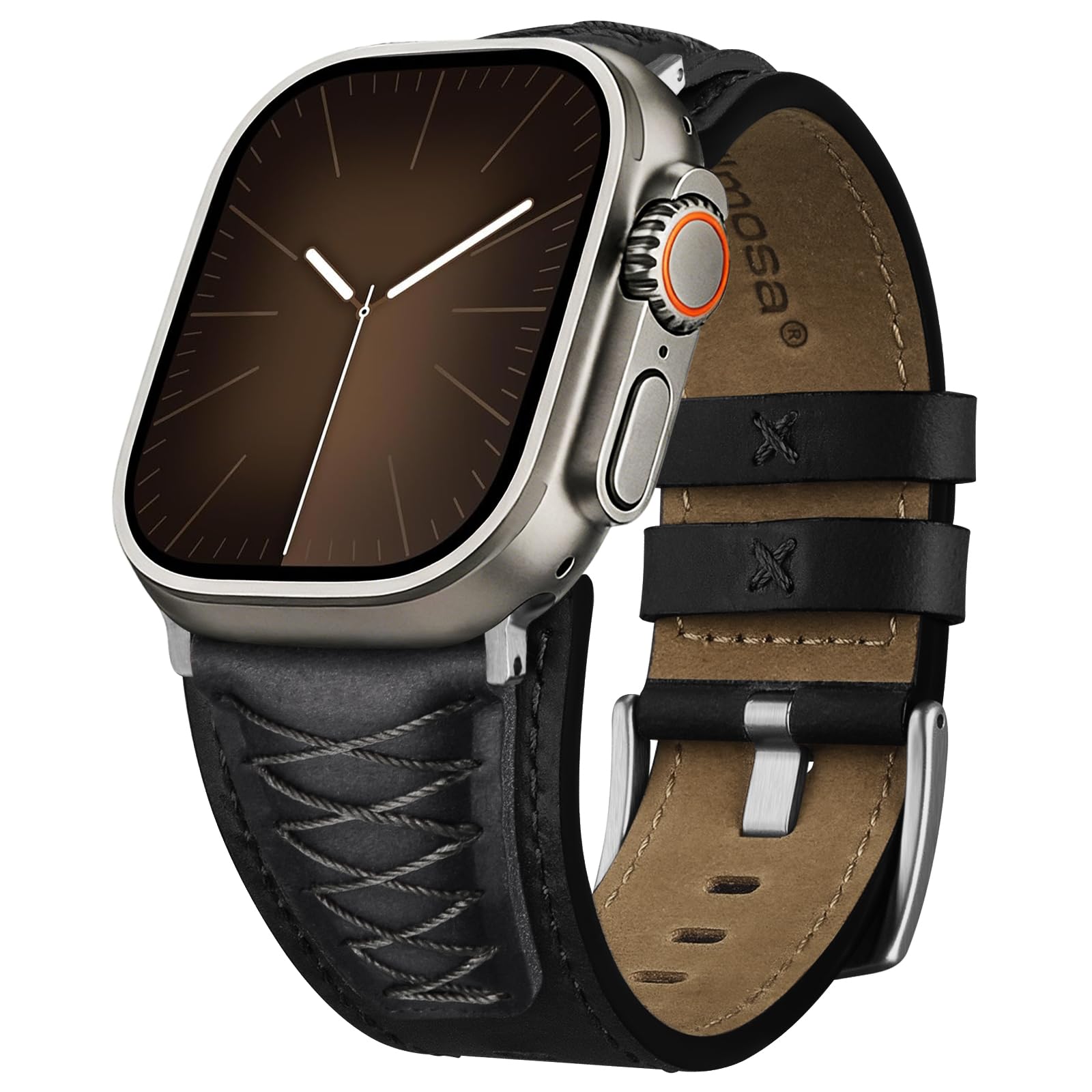 Fullmosa Echtes Leder Armband Kompatibel mit Apple Watch Armband Ultra 3/2 49mm, Series 11/10 46mm, 9/8/7 45mm, SE/6/5/4 44mm, Ergonomisches Ersatzarmband für iWatch Herren