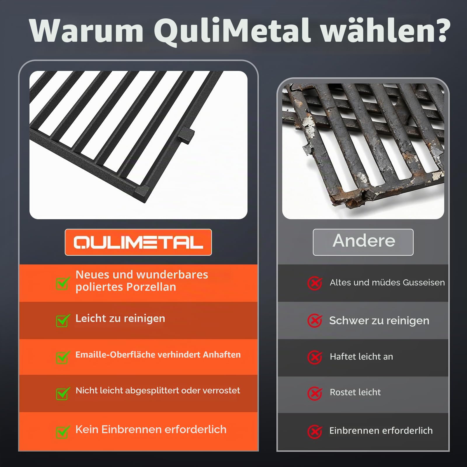 QuliMetal 44,5 cm Grillroste und 38,9 cm Aromaschienen für Weber Spirit 300 und GS4 Spirit II 300, passend für Spirit E-310, E-315 mit Frontbedienung, Ersatz für Weber 7639, 7636