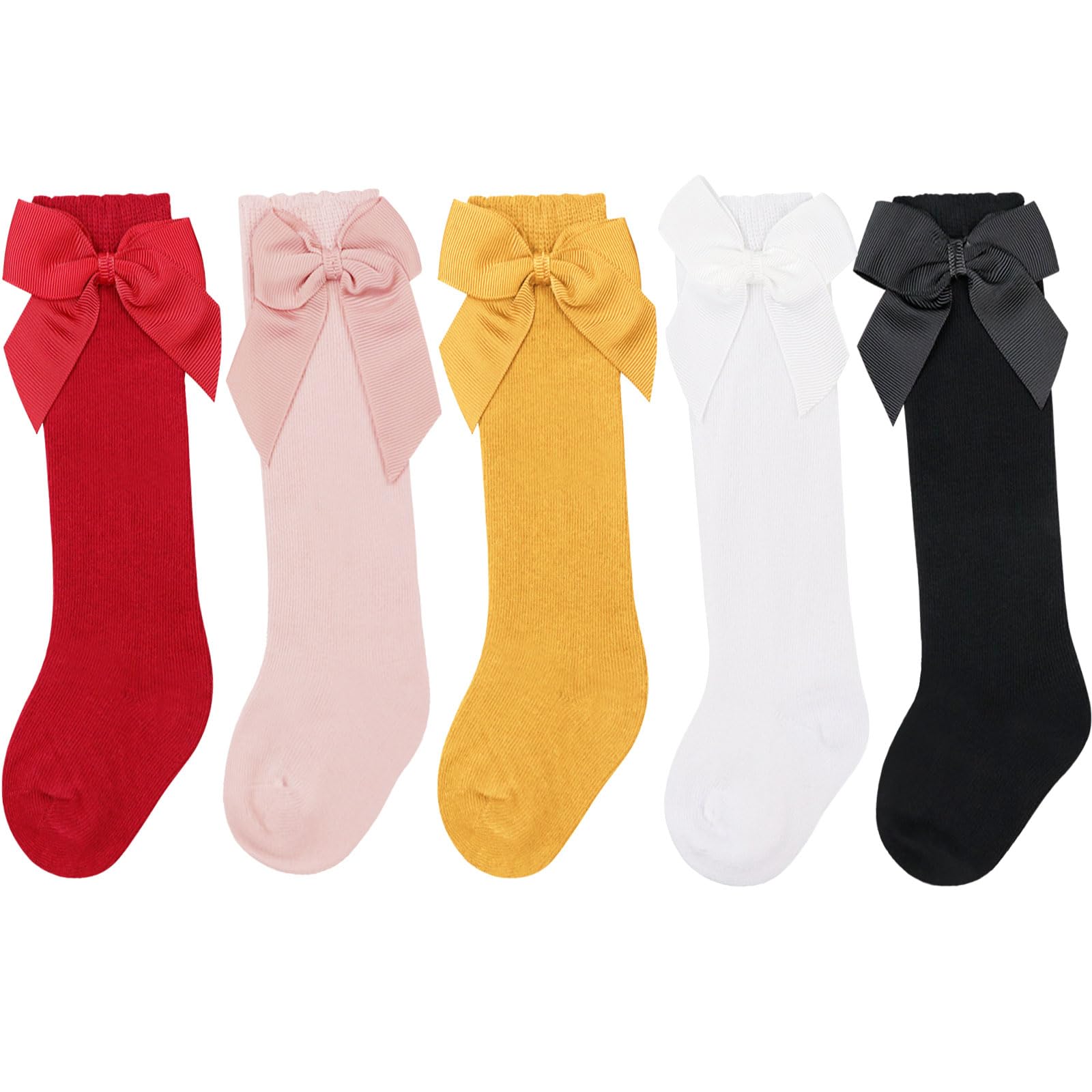 DRESHOW Calcetines hasta la Rodilla para Niña Calcetines de Vestir para Niño Pequeño Calcetines con Lazo para Bebé Calcetines Infantiles de Algodón