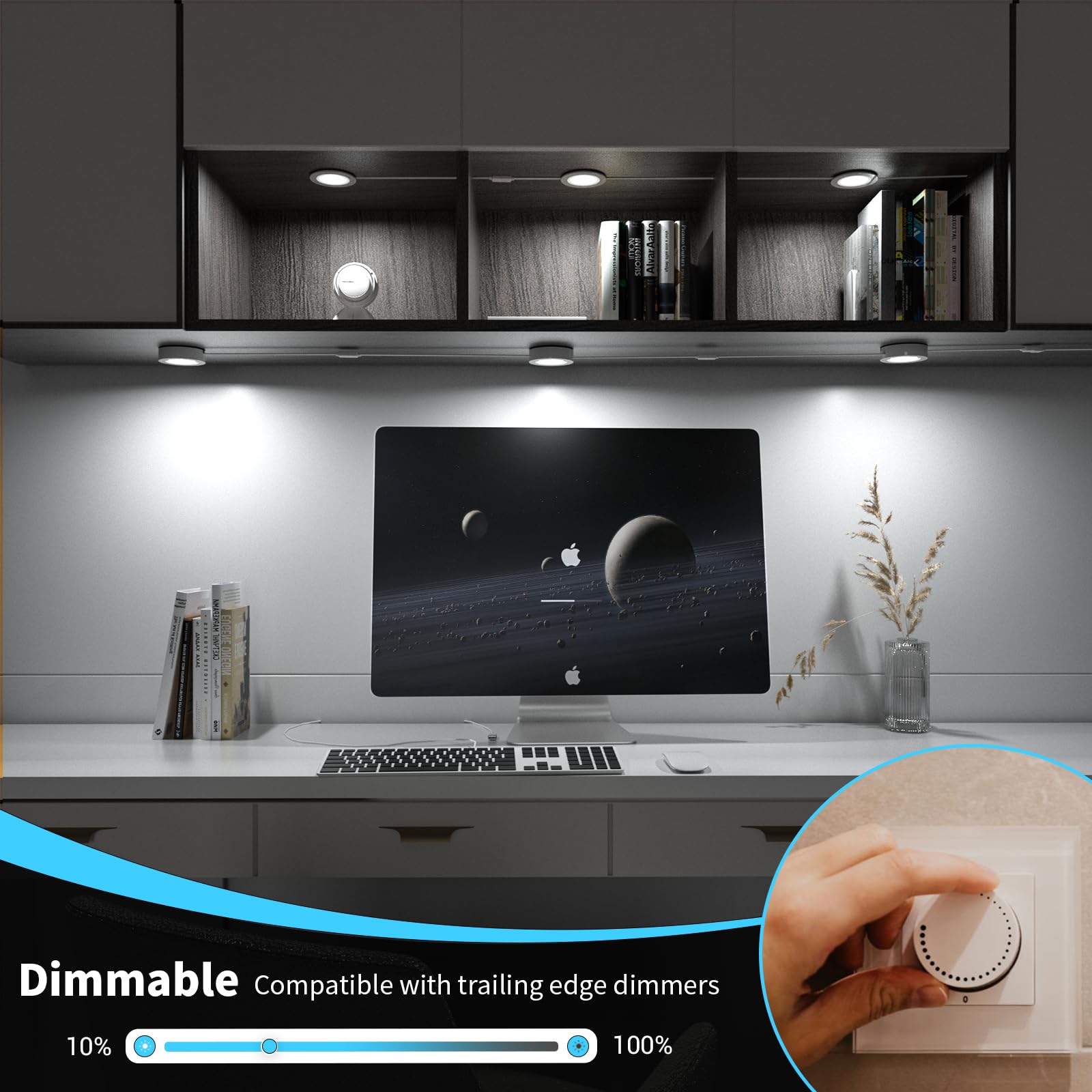 Luces cableadas para debajo del gabinete, luces LED enlazables con interruptor, iluminación debajo de la encimera para cocina, escaparate, estantería, empotrado y enchufe de pared, blanco 6000 3