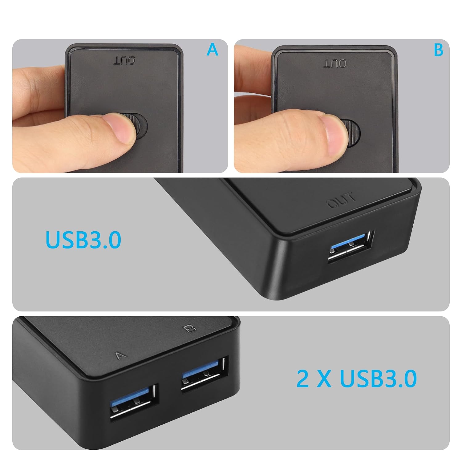 CERRXIAN USB3.0 Switch Selector,USB KVM Switcher Adapter,Bi-Directional USB Sharing Switch 2 in 1 Out/ 1 in 2 Out,USB Switcher 2 Computers Share Keyboard Mouse Scanner Printer