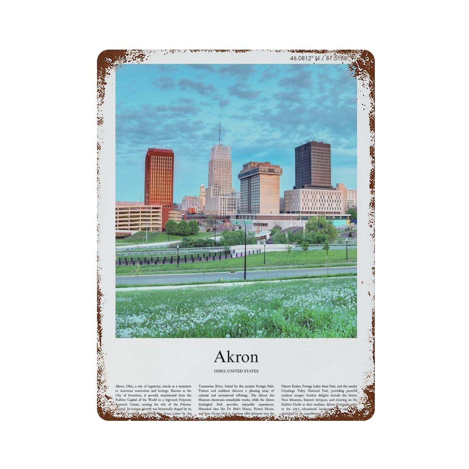 xiaoxiaoshen Akron Ohio, United States, USA City Scenery Wall Decor Art Metal Tin Poster Modern Home Decor Art Home Bar Shop Decorations Vintage Sign 40x30cm