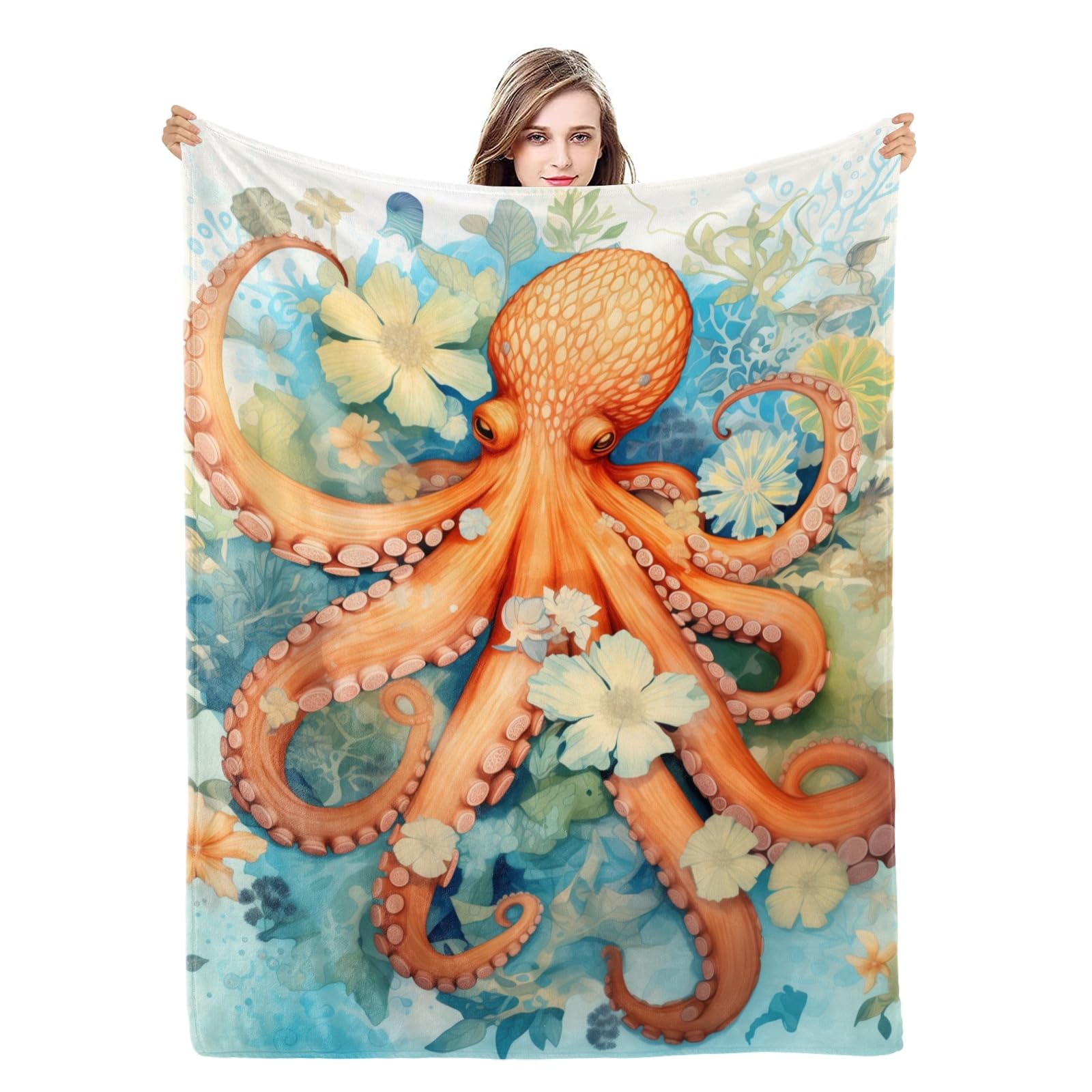 Naniopick Octopus Blanket -340 GSM Ocean Animal Flannel Blanket for Teens -50