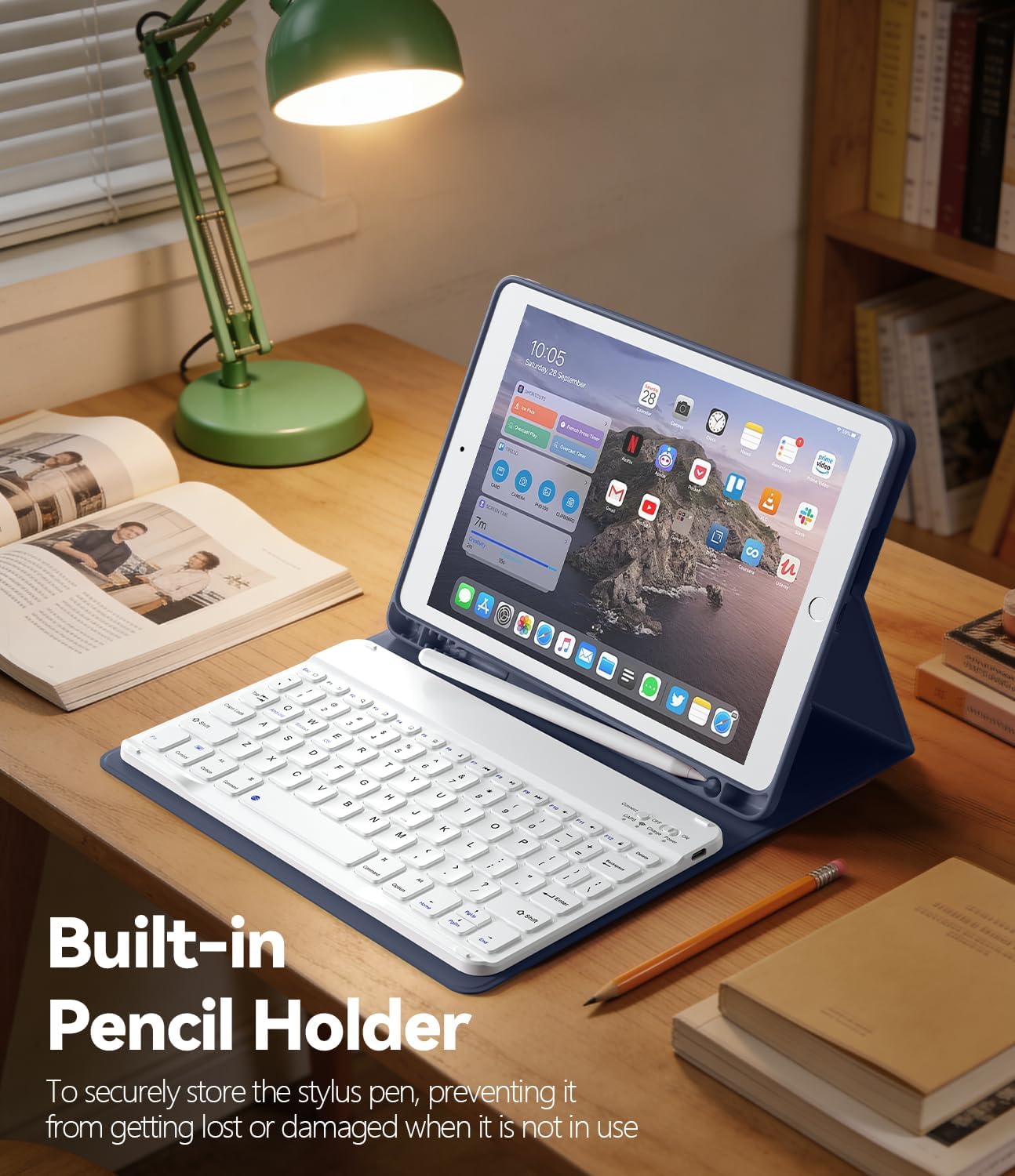 for iPad 9th 8th 7th Generation Case with Keyboard 10.2 Inch, Detachable Wireless Folio Keyboard Cover with Pencil Holder, iPad 10.2 Inch 2021/2020/2019 Model, Purple