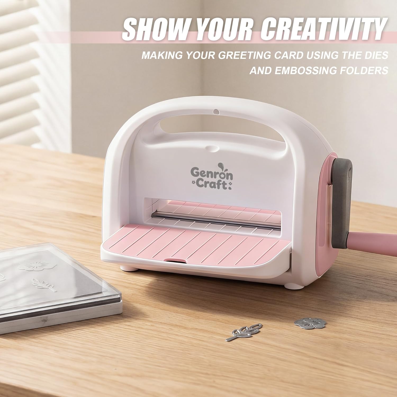 Manual Die Cutting Machine for Paper Carft, Embossing Machine kit for Beginner,6inch openning (Pink)