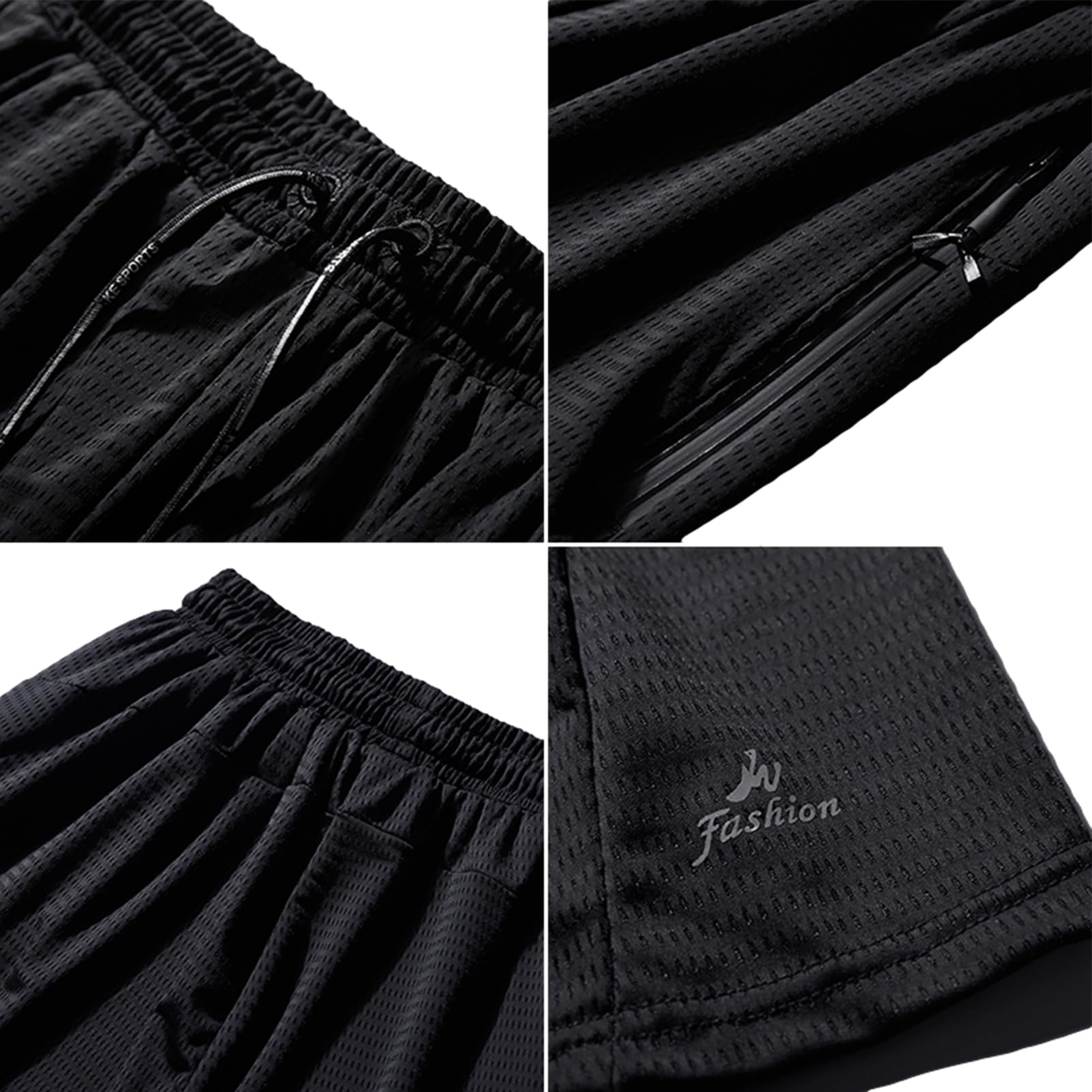 Pantalones Cortos Deportivos de Malla Transpirable Secado Rápido Hombre Tallas Grandes con Bolsillos Cremallera S-6XL