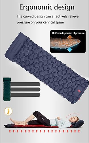 Miniatura 6 de Colchoneta de dormir para campamento colchoneta inflable ultraligera con bomba de pie y almohada integradas, colchón de aire compacto mejorado para