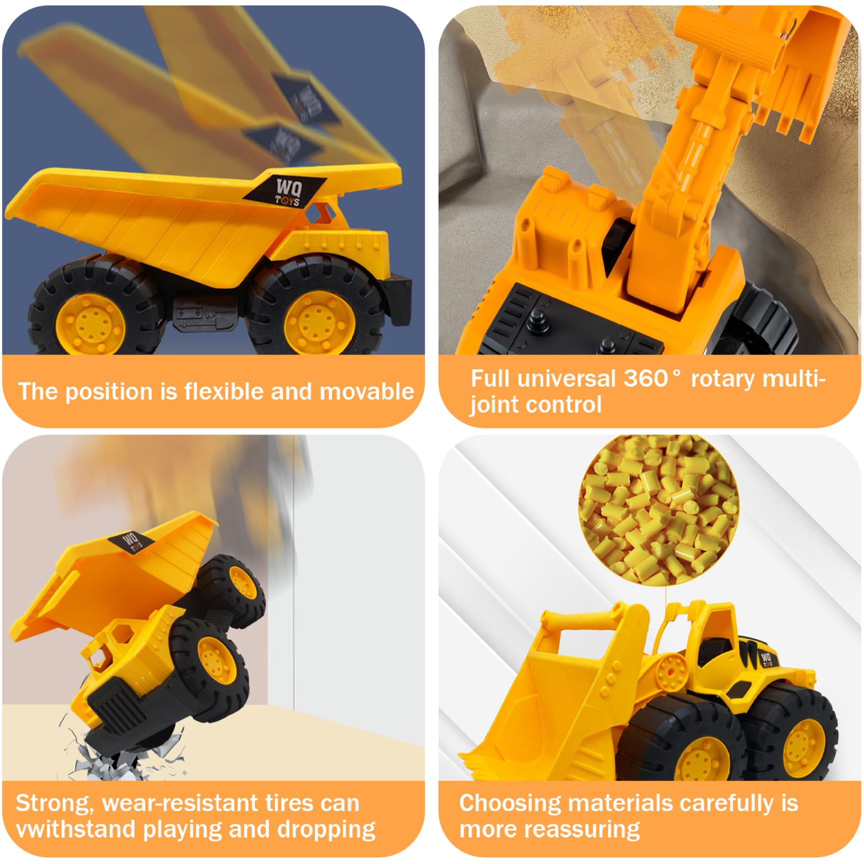 Lot de 3 Voitures Jouets Robustes à Bords Lisses pour Sable de Plage avec pièces Mobiles - Voitures Construction Orange à inertie Comprenant Une Pelle, Un Bulldozer et Un Camion (Grand)