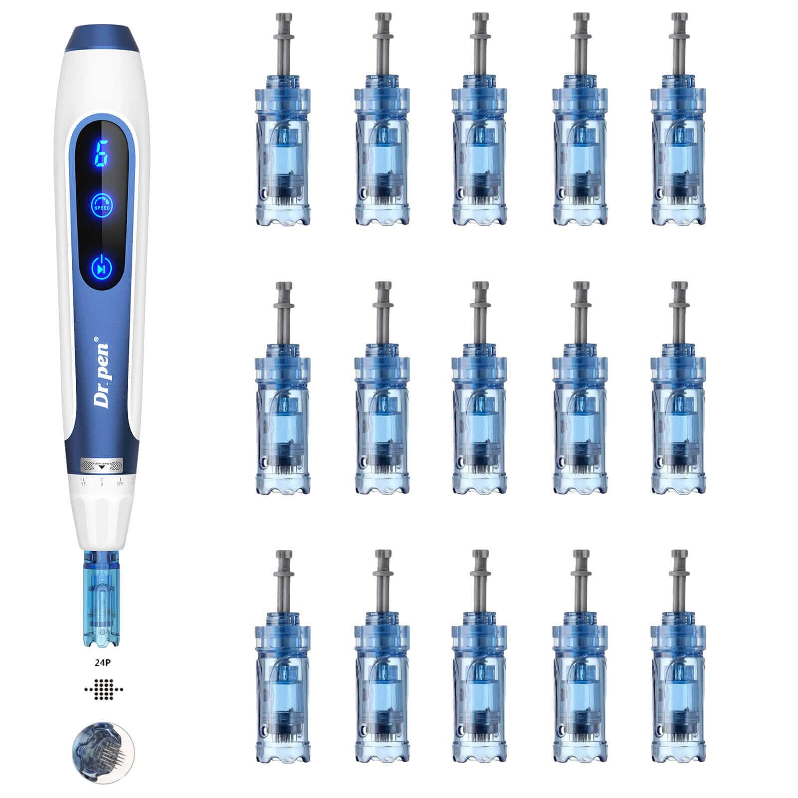 Dr Pen M8S Replacement Cartridges 24 Pin 15pcs for Cosmetic Skincare Routine, Face Use at Home or Beauty Salon, Wide Even Coverage for Medium to Large Areas, Compatible with Dr Pen M8S A8S A9 A11