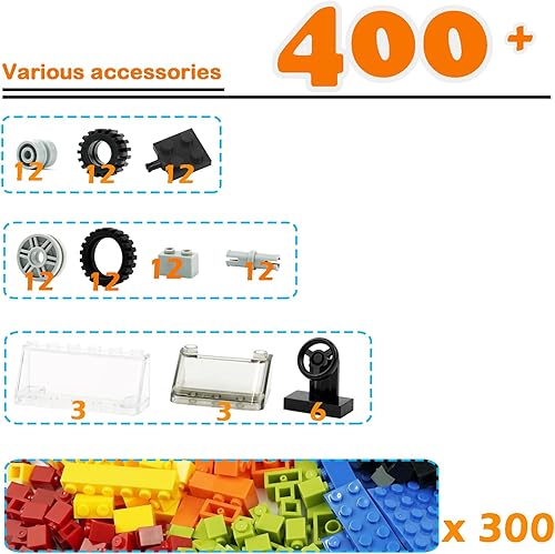 Miniatura 2 de Juegos clásicos de ruedas y ejes de ladrillos, más de 400 piezas de automóviles y piezas de neumáticos, kits de construcción educativos juguetes