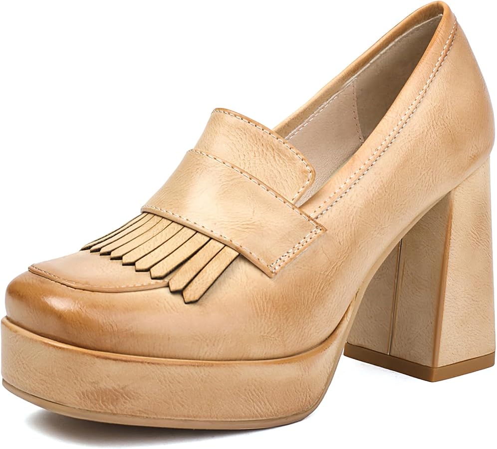 Amazon.com | Gicoiz Womens Chunky High Heeled Loafers Office Work