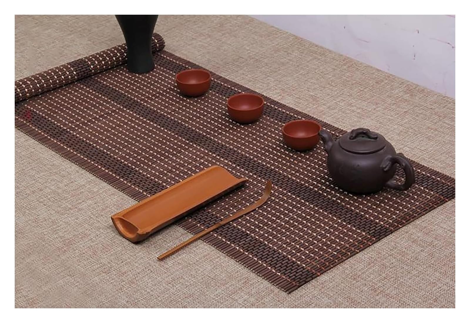 Chemin de table en bambou naturel, Chemin de Table en bambou de Style japonais, napperon antidérapant tissé à la main, napperons de Table basse de cuisine à domicile, couleur marron/café(30cm x 300cm